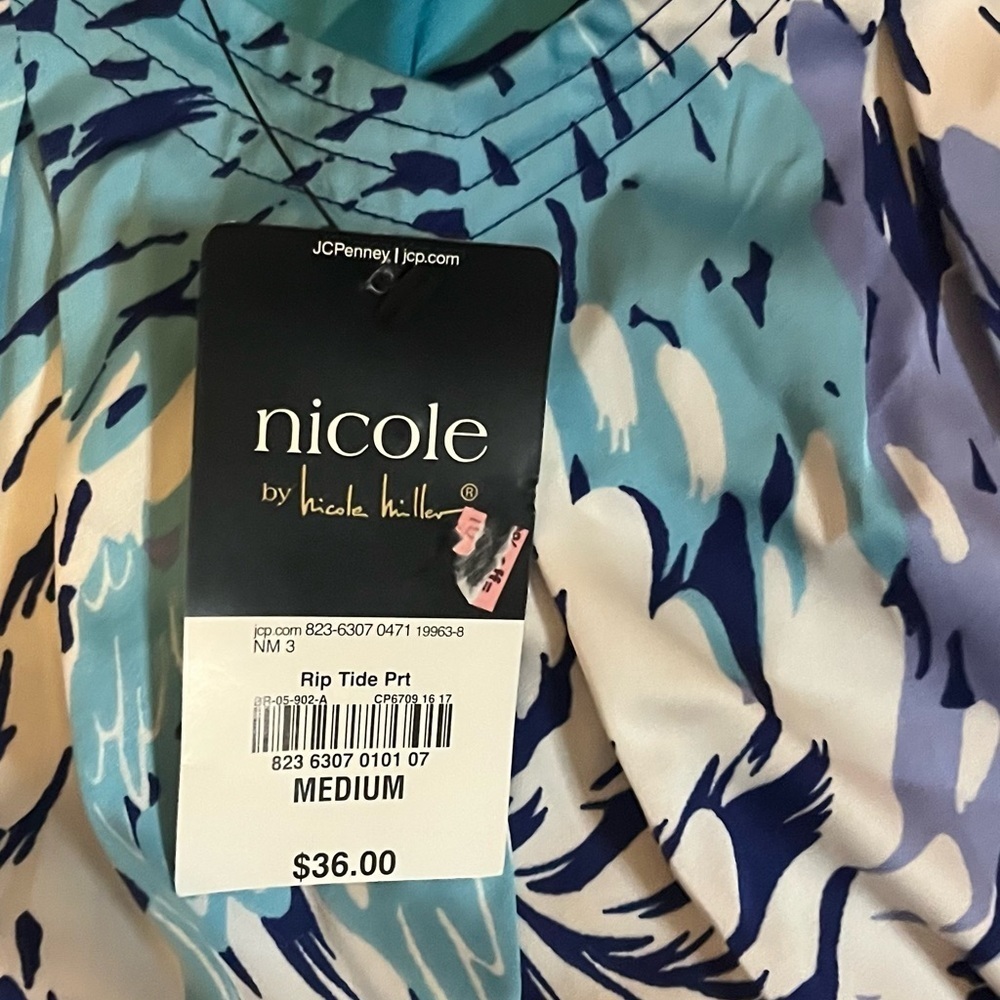 Nicole Miller Blue Abstract Patterned Tank Top Medium - Picture 13 of 13